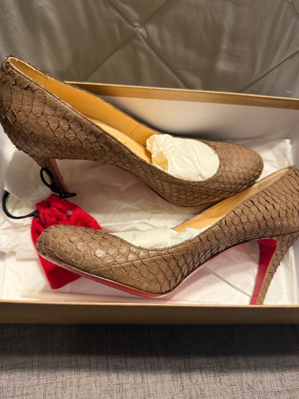 Christian Louboutin Ron Ron Watersnake Tan Pumps